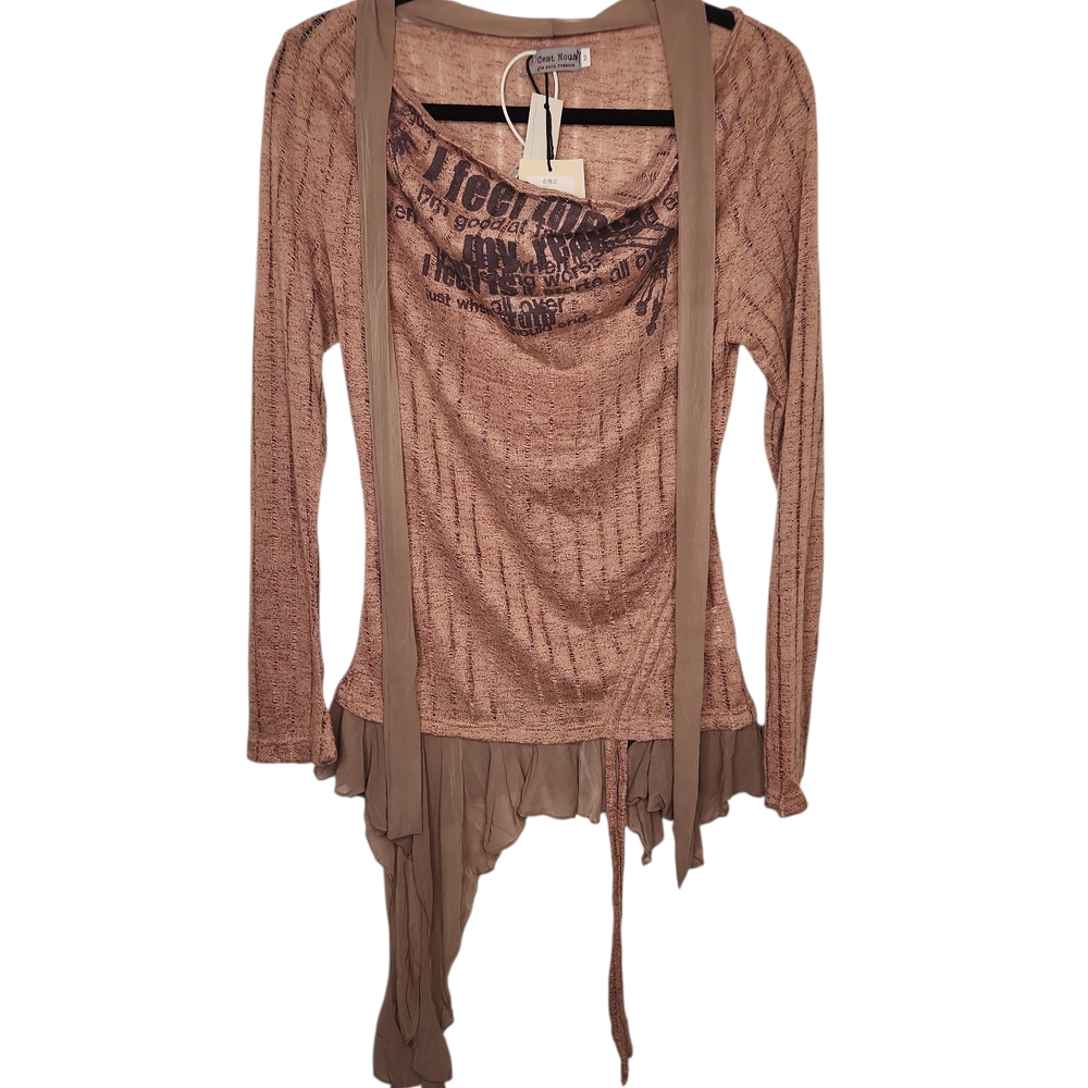 NWT CestNous PixieRebels Pink Asymmetrical LongSleeve Top with Tie Front Size M